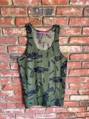 Betsey Johnson Olive Green Graphic Tank Top
